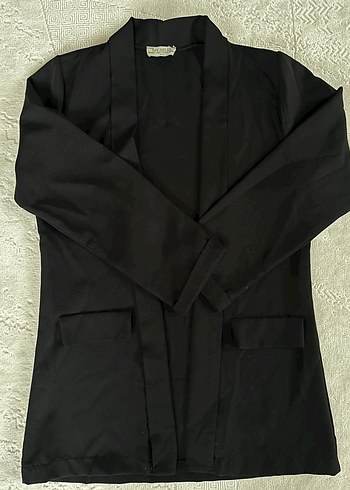 Siyah Kısa Kollu Midi Kadın Kemerli Ceket - Görsel 2
