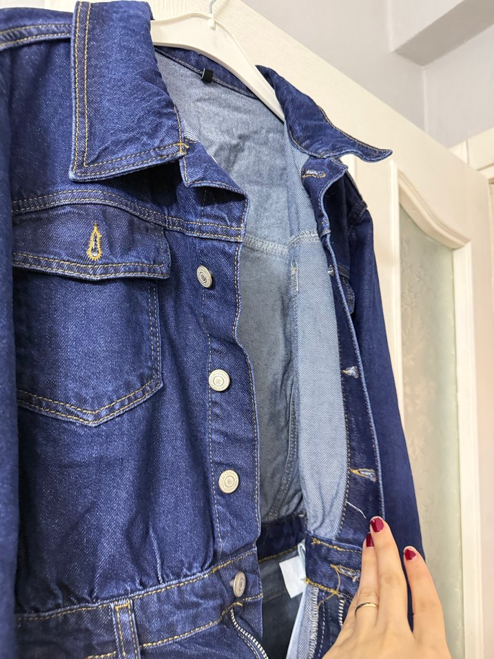 Lacivert Düğmeli Kadın Midi Kot Ceket - Görsel 3