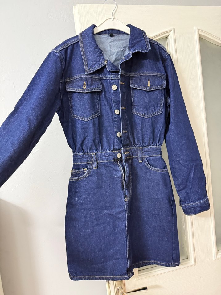 Lacivert Düğmeli Kadın Midi Kot Ceket - Görsel 2