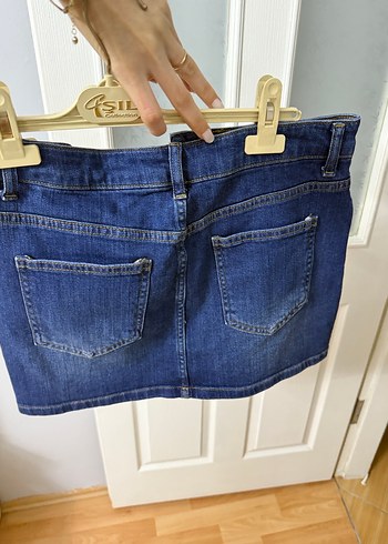 Parlak Mavi Mini Denim Etek - Görsel 2