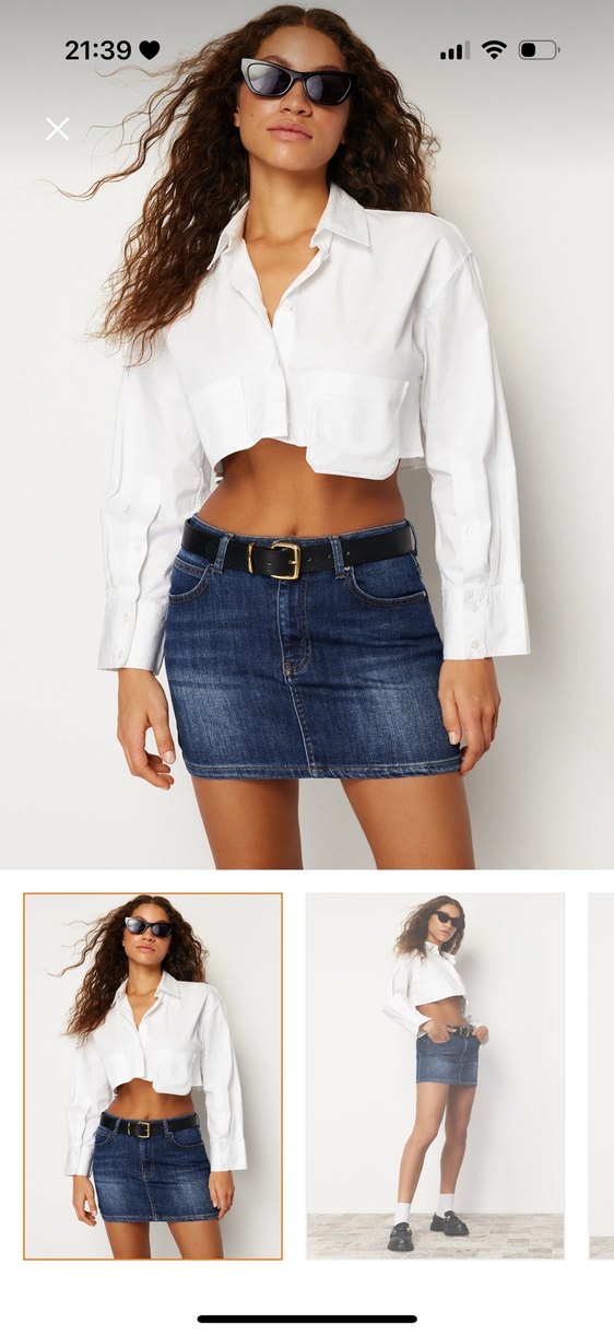 Parlak Mavi Mini Denim Etek - Görsel 4