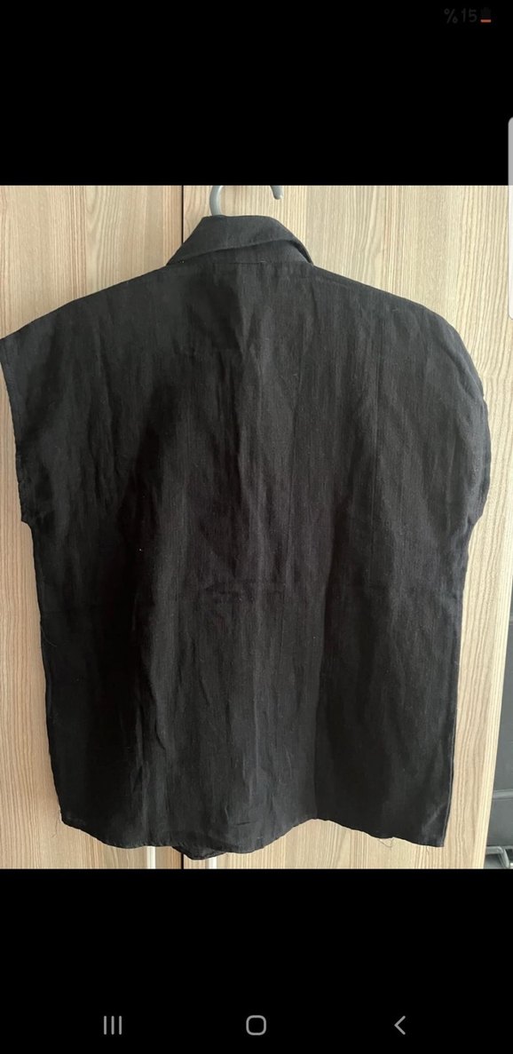 Siyah Kısa Kollu Keten Gömlek - Görsel 4