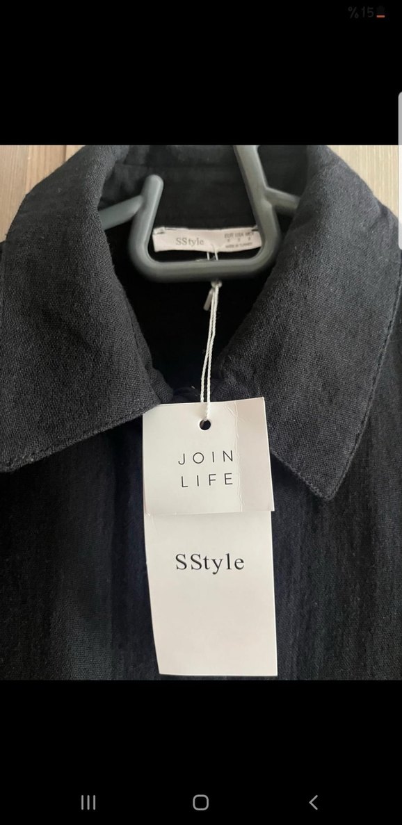 Siyah Kısa Kollu Keten Gömlek - Görsel 2