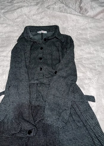 Gri Uzun Triko Keten Elbise - Görsel 2