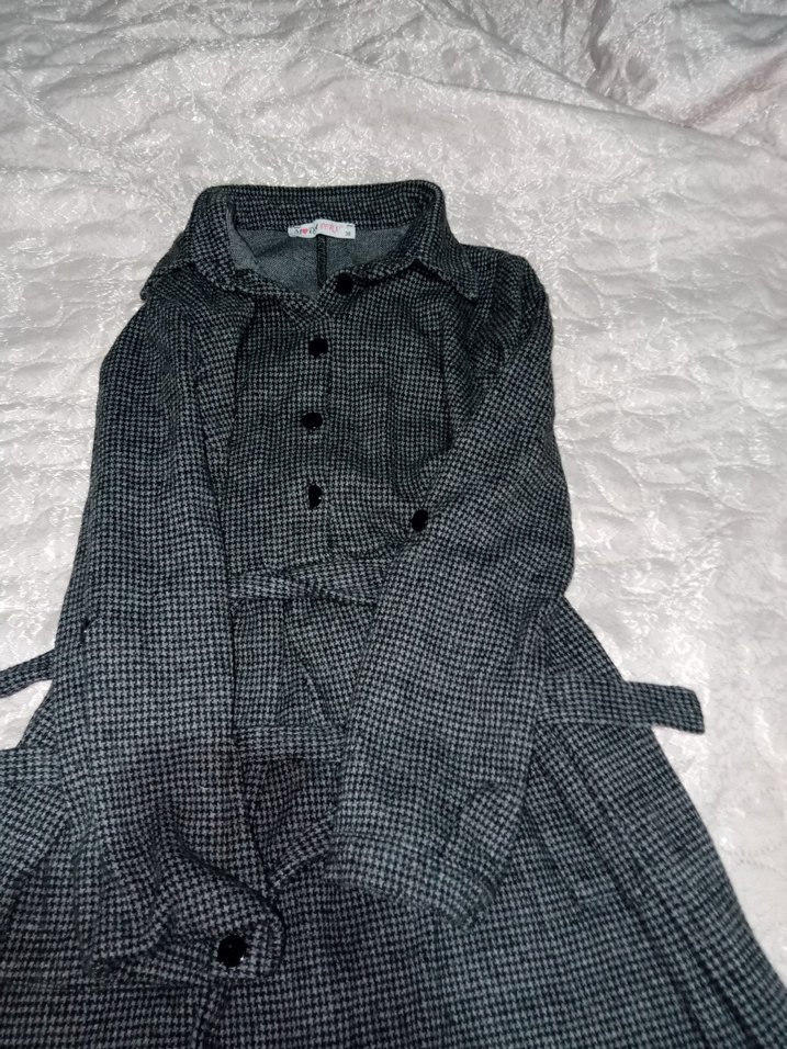 Gri Uzun Triko Keten Elbise - Görsel 2