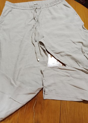 Bej Kadın Keten Rahat Kesim Pantolon - Görsel 2