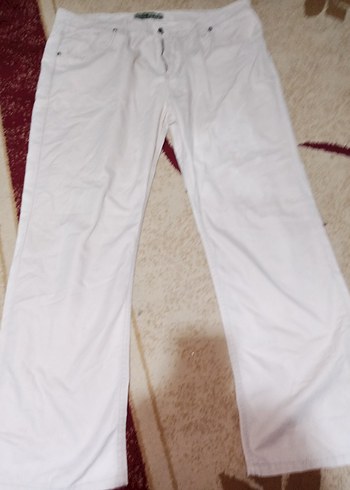 Beyaz Kadın Pamuklu Midi Kumaş Pantolon - Görsel 3