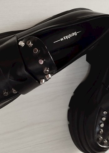 38 Beden siyah Renk Bershka Siyah Deri Goth Platform Kadın Oxford