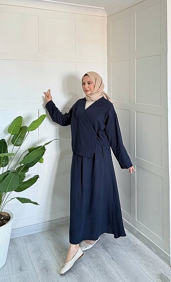 38 Beden lacivert Renk Etekli takım tesettür giyim