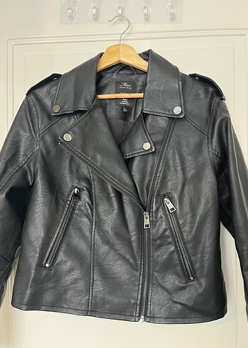 Siyah Kadın Deri Biker Ceket - Görsel 3