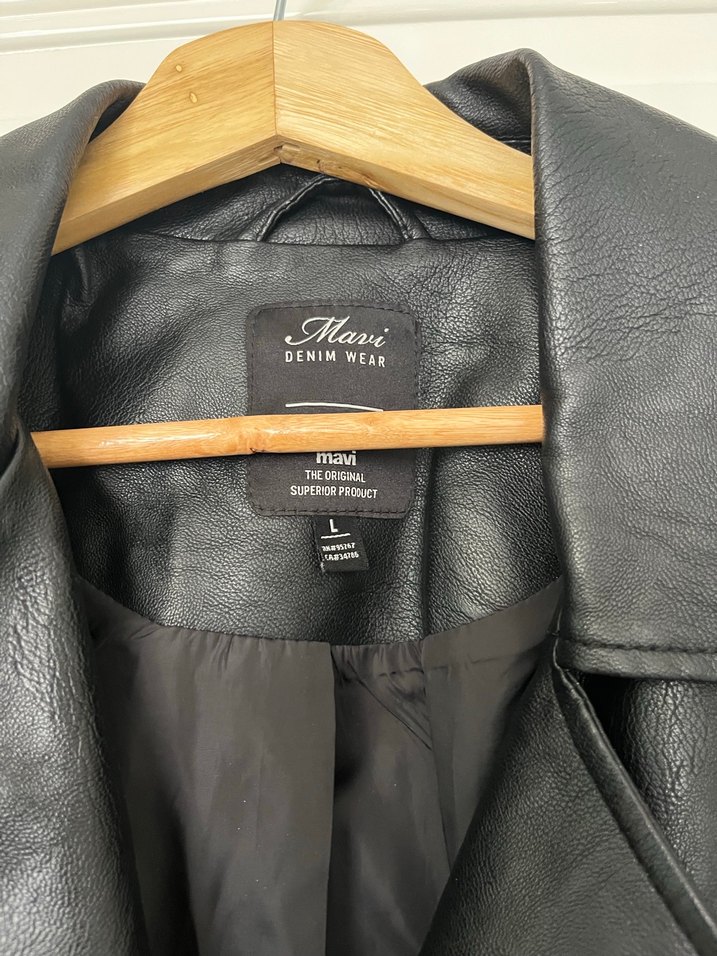 Siyah Kadın Deri Biker Ceket - Görsel 2