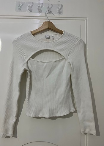 Beyaz İnce Triko Uzun Kollu Tişört - Görsel 2
