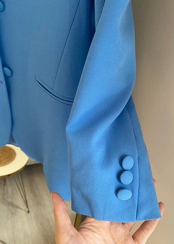 Mavi Düğmeli Kadın Blazer Ceket - Görsel 3