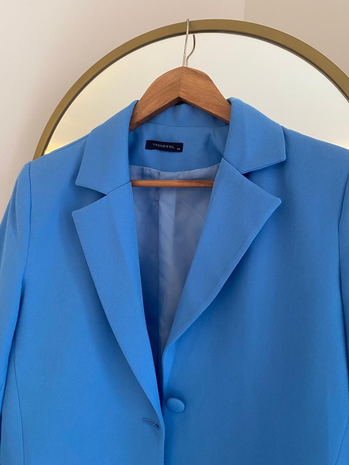 Mavi Düğmeli Kadın Blazer Ceket - Görsel 5