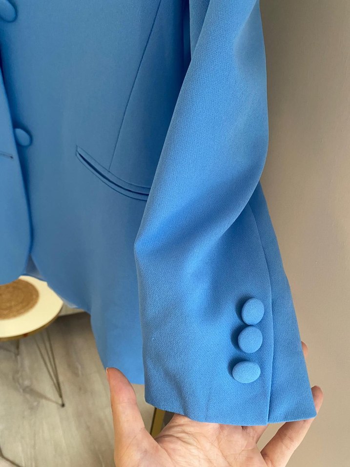 Mavi Düğmeli Kadın Blazer Ceket - Görsel 3