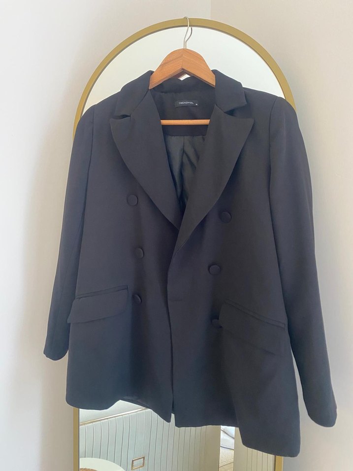 Düğmeli Siyah Kadın Blazer Ceket - Görsel 2