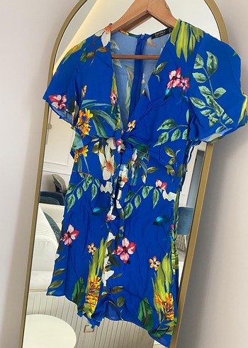 Renkli Desenli Mavi Kadın Kısa Tulum - Görsel 2