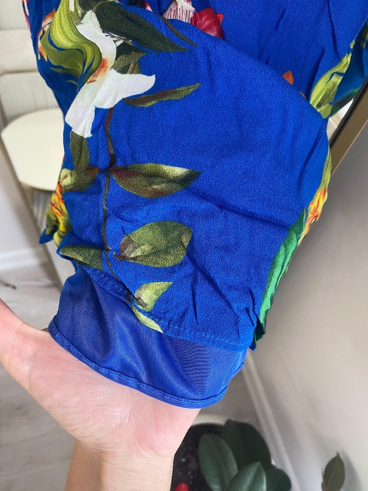 Renkli Desenli Mavi Kadın Kısa Tulum - Görsel 5