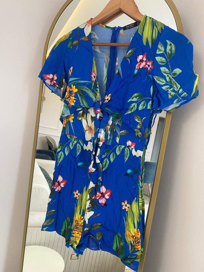 Renkli Desenli Mavi Kadın Kısa Tulum - Görsel 2