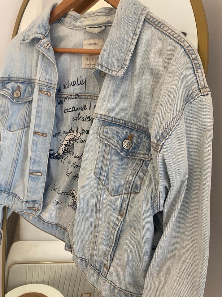 Düğmeli Mavi Kadın Denim Ceket - Görsel 4