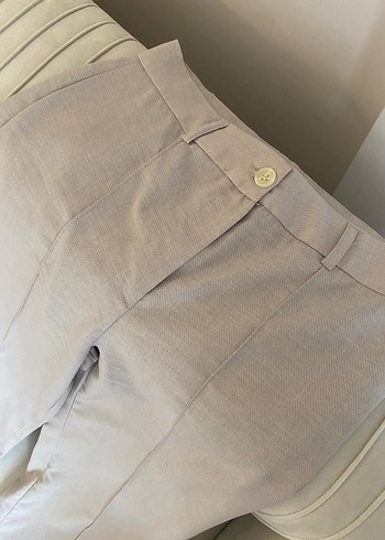 Kadın Bej Keten Kumaş Pantolon - Görsel 2