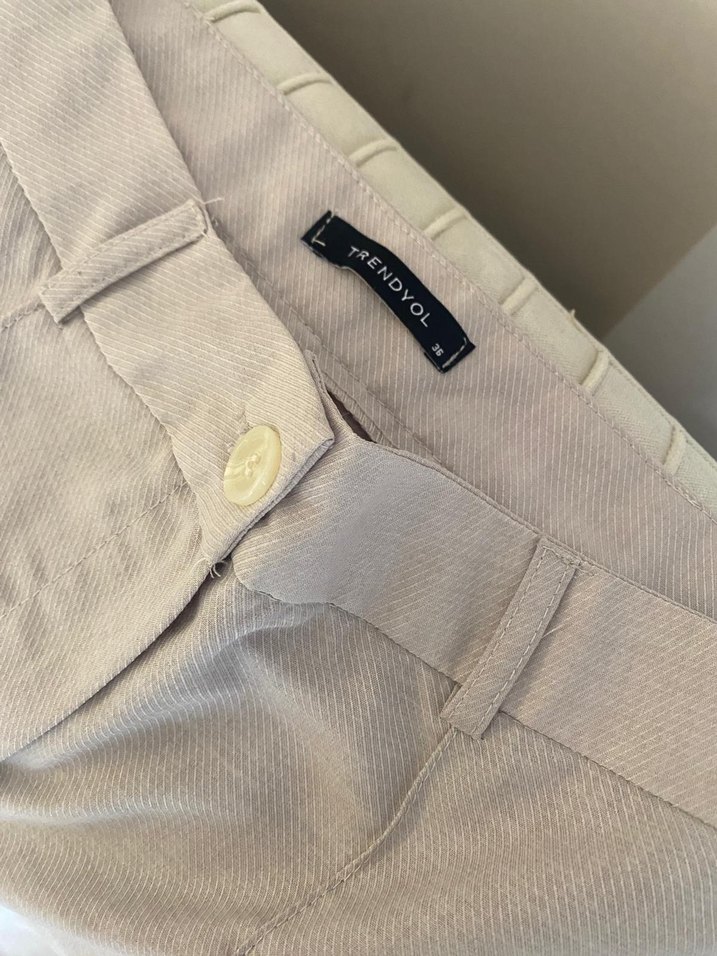 Kadın Bej Keten Kumaş Pantolon - Görsel 3