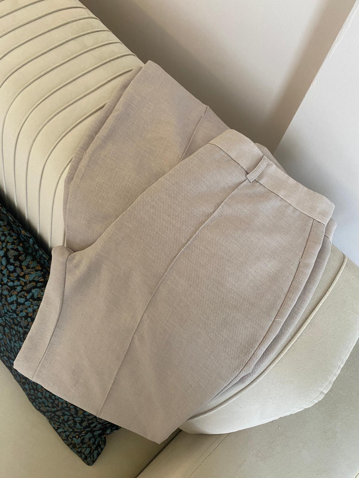 Kadın Bej Keten Kumaş Pantolon - Görsel 4