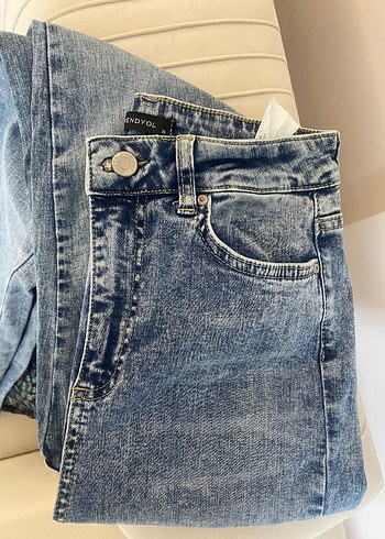 Mavi Kot Pantolon İspanyol paça yırtmaçlı - Görsel 3