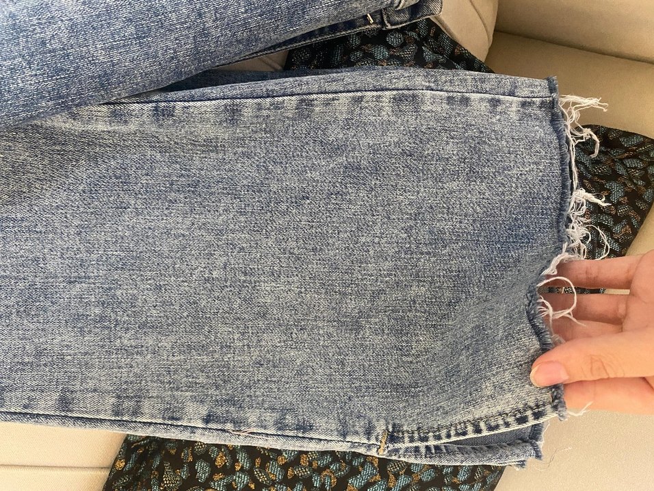 Mavi Kot Pantolon İspanyol paça  yırtmaçlı - Görsel 2