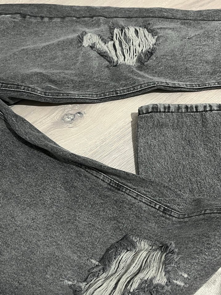 Gri Bol Kesim Kadın Kot Pantolon - Görsel 2