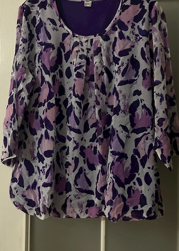 Kadın Mor Gri Batik Desenli V Yaka Bluz - Görsel 2