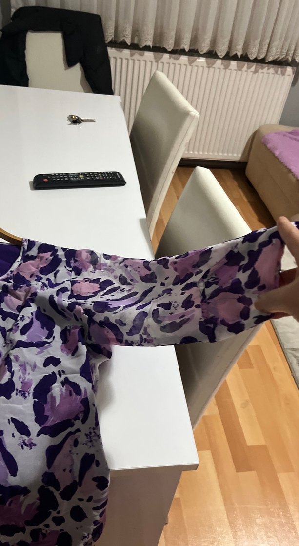 Kadın Mor Gri Batik Desenli V Yaka Bluz - Görsel 5