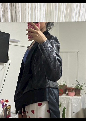 Kadın Siyah Deri Uzun Ceket - Görsel 3