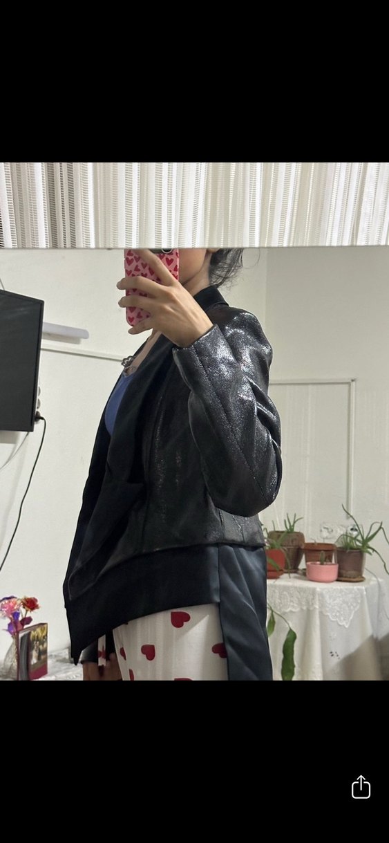 Kadın Siyah Deri Uzun Ceket - Görsel 3