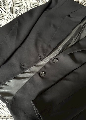42 Beden siyah Renk Kadın Siyah Düğmeli Midi Blazer Ceket