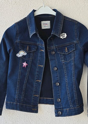 Nakışlı Mavi Denim Kız Ceketi