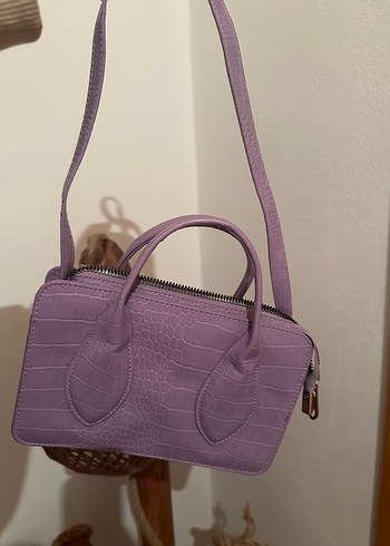 Mor Deri Yılan Desenli Kadın Çanta - Görsel 5