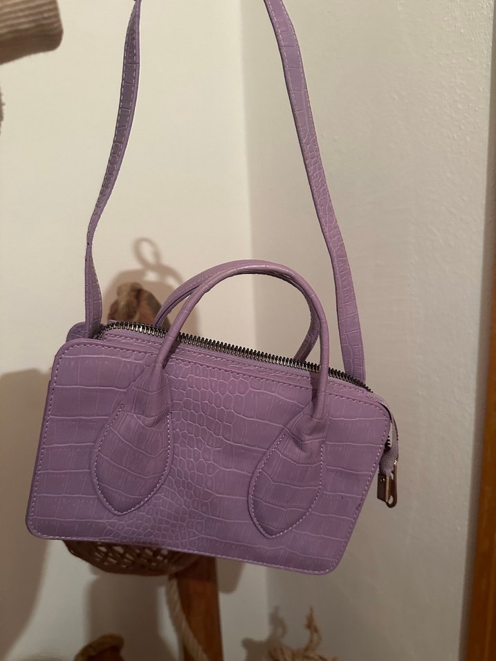 Mor Deri Yılan Desenli Kadın Çanta - Görsel 5