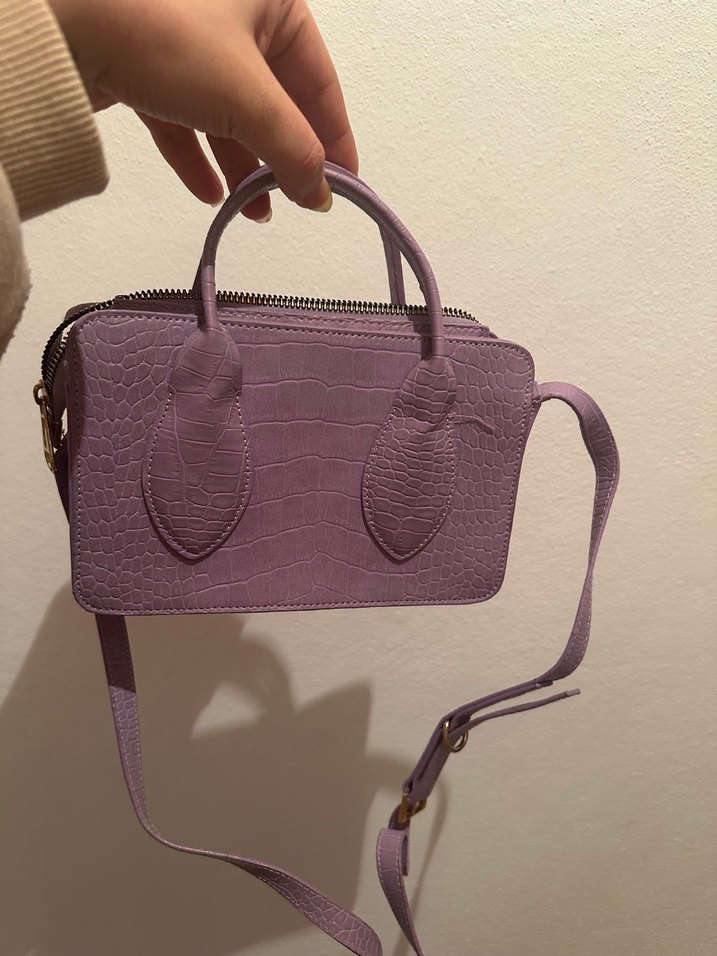 Mor Deri Yılan Desenli Kadın Çanta - Görsel 3