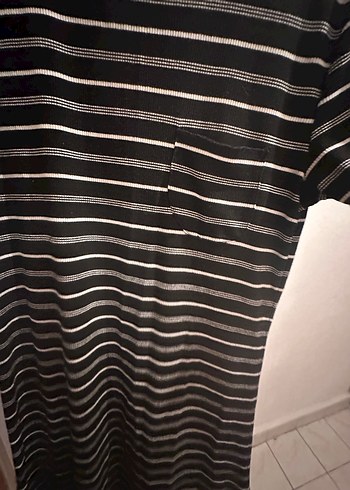 Çizgili Siyah Gri Midi Elbise - Görsel 3