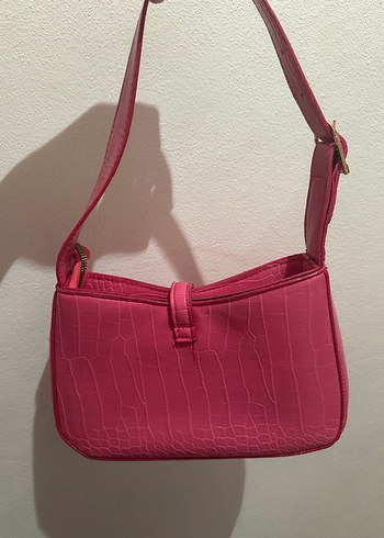 Parlak Pembe Yılan Derisi Desenli Kadın Çanta - Görsel 2