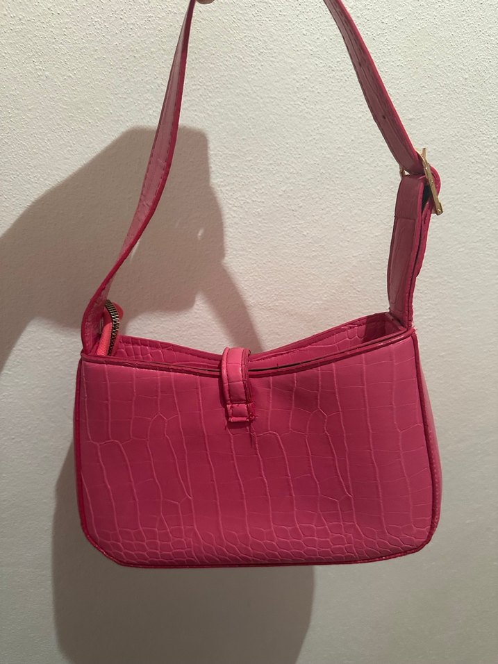 Parlak Pembe Yılan Derisi Desenli Kadın Çanta - Görsel 2