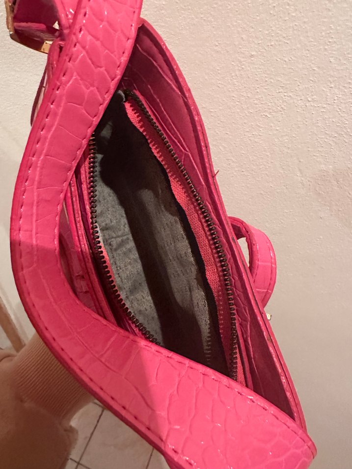 Parlak Pembe Yılan Derisi Desenli Kadın Çanta - Görsel 4