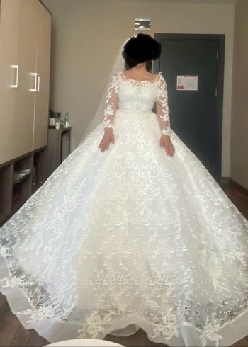 Uzun Kollu Beyaz Prenses Gelinlik - Görsel 2