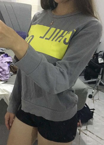 LC Waikiki Gri Kadın Baskılı Uzun Kollu Sweatshirt