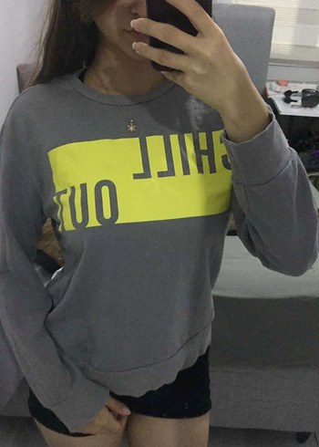 Gri Kadın Baskılı Uzun Kollu Sweatshirt