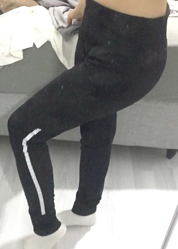 Gri Şeritli Siyah Kadın Spor Tayt