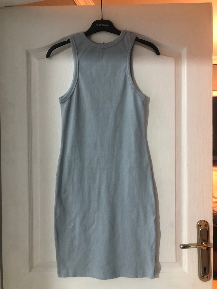 V Yaka Mavi Mini Triko Elbise - Görsel 3