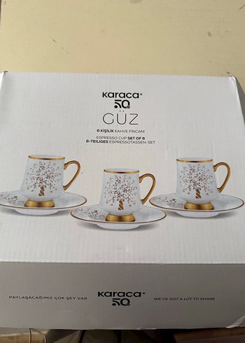 Karaca Güz 6 kişilik Beyaz Altın Detaylı Kahve Fincanı ve Tabağı - Görsel 2