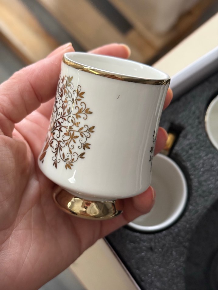 Karaca Güz 6 kişilik Beyaz Altın Detaylı Kahve Fincanı ve Tabağı - Görsel 3